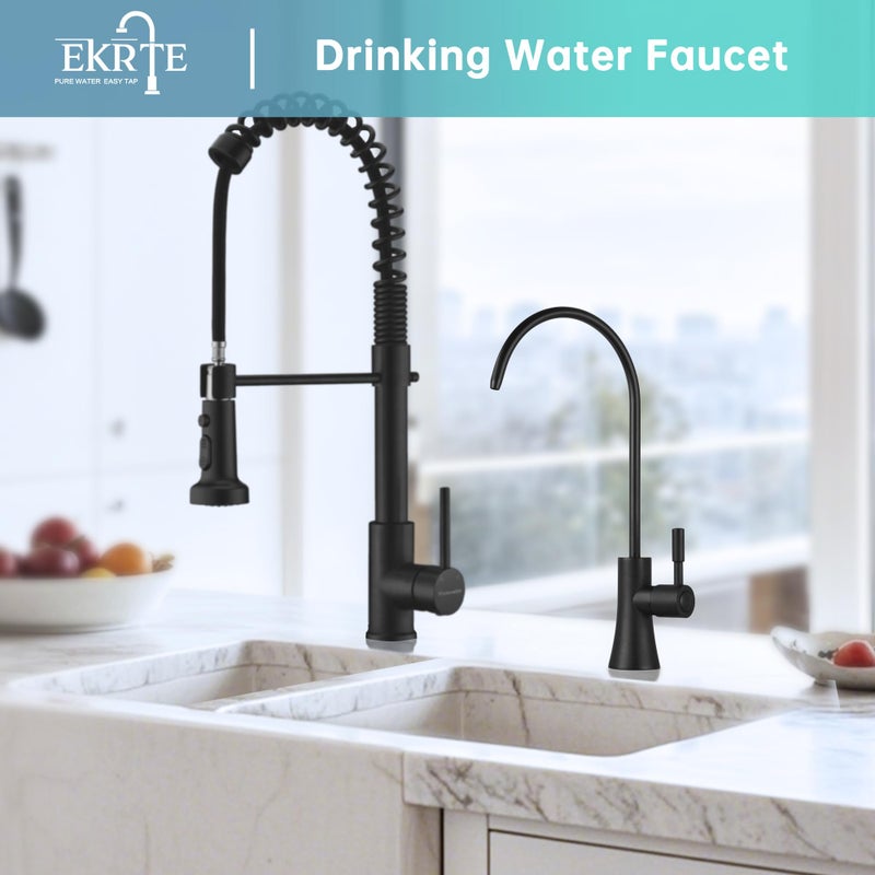EKRTE Matte Black Drinking Water Faucet for Kitchen Sink, Brass Kitchen Water Filter Faucet,Commercial Water Filtration Faucet for Under Sink Water Filter System, Solid Brass RO Faucet in Matte Black - Image 2